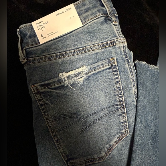 American Eagle Outfitters Distressed Light Blue Straight Leg Jeans - Picture 3 of 5